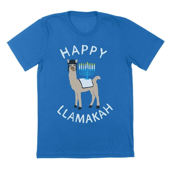 Happy Llamakah Holiday Graphic Royal Mens Cotton T-Shirt