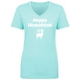 thumbnail image 1 of Happy Llamakkah Womens V-Neck T-Shirt, 1 of 3