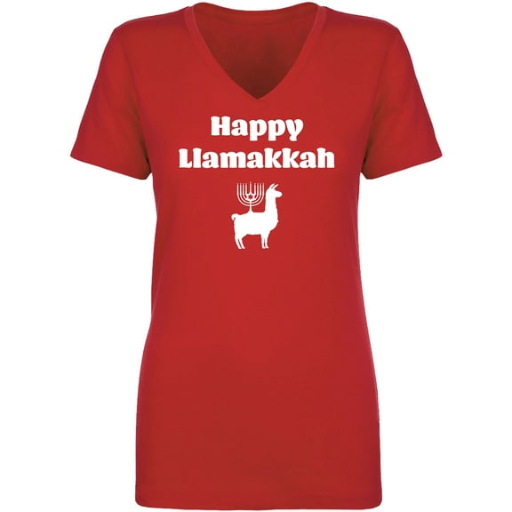 Happy Llamakkah Womens V-Neck T-Shirt