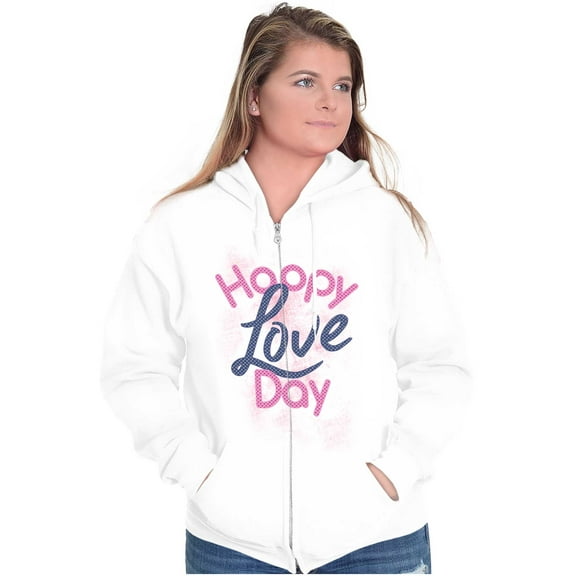 Happy Love Day Cute Valentines Womens Plus Size Graphic Zipper Hoodie Brisco Brands 2X