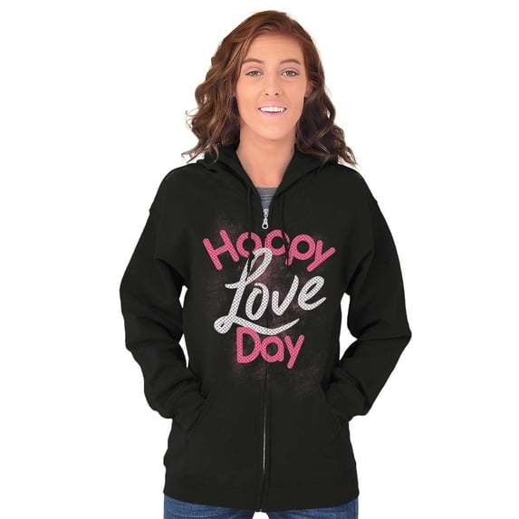 Happy Love Day Cute Valentines Womens Plus Size Graphic Zipper Hoodie Brisco Brands 4X