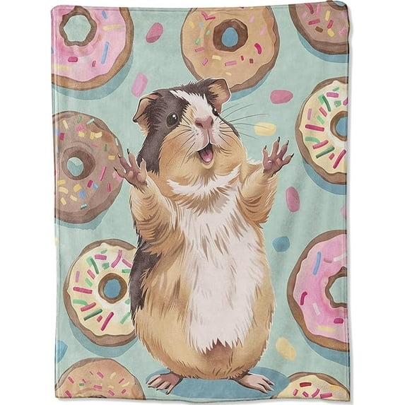 Happy Lovely Hamster Blanket Gifts for Boys Girls Kids, Sweet Donut Dessert Joyful Raise Paw Throw Blankets for Sofa Office Couch Room Decor, Cozy Lightweight Warm Soft Throws, 60x50 in