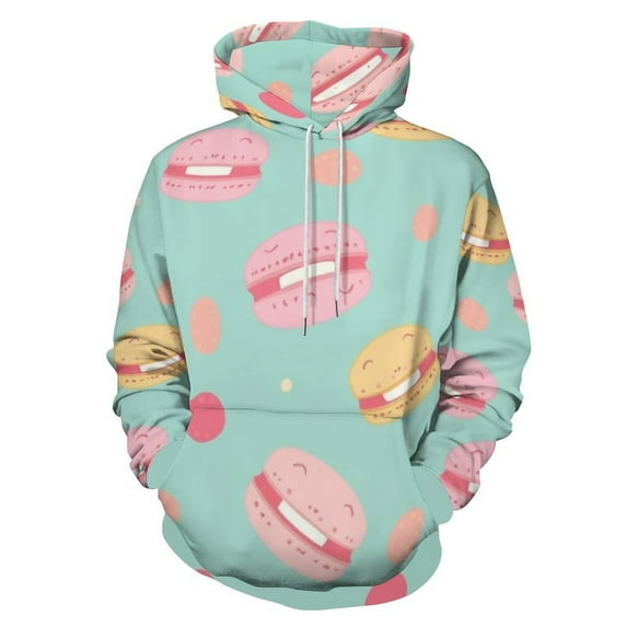 Happy Macaron Pattern Men's Women Vintage 3D Hooded Sweatshirt - All-Season Loose Fit Streetwear
