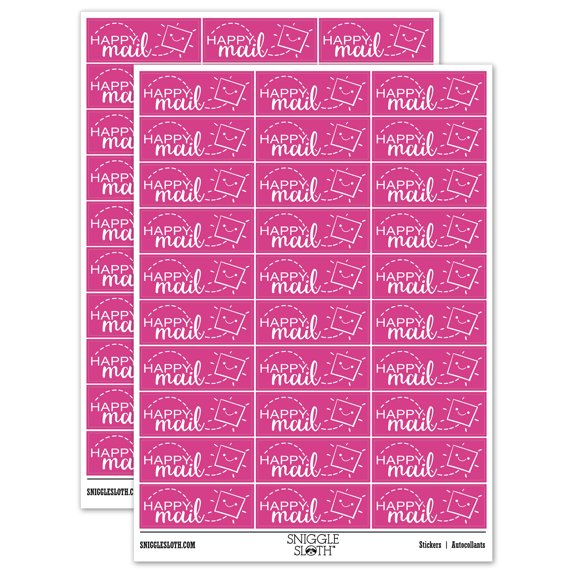 Happy Mail Smiling Package Letter Sticker Set - Hot Pink - Gloss Finish - 1.75" Medium