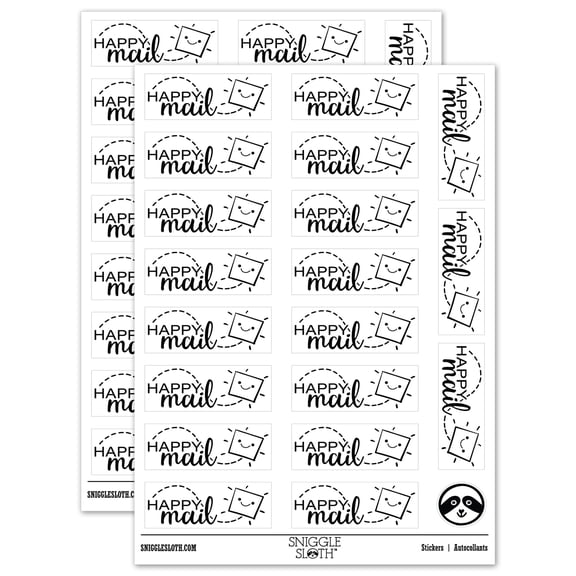 Happy Mail Smiling Package Letter Sticker Set - White - Gloss Finish - 2.00" Large