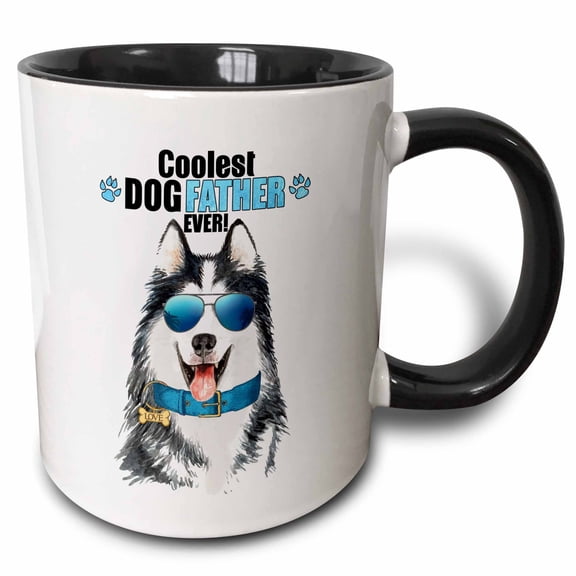 3drose, Happy Malamute Dog for Dog Loving Dads on Fathers Day, 11oz Two-tone Black Mug