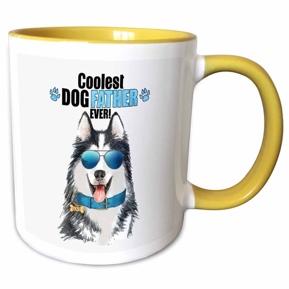 3drose, Happy Malamute Dog for Dog Loving Dads on Fathers Day, 11oz Two-tone Yellow Mug