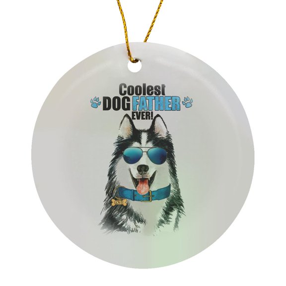 3drose, Happy Malamute Dog for Dog Loving Dads on Fathers Day, Circle Porcelain Ornament
