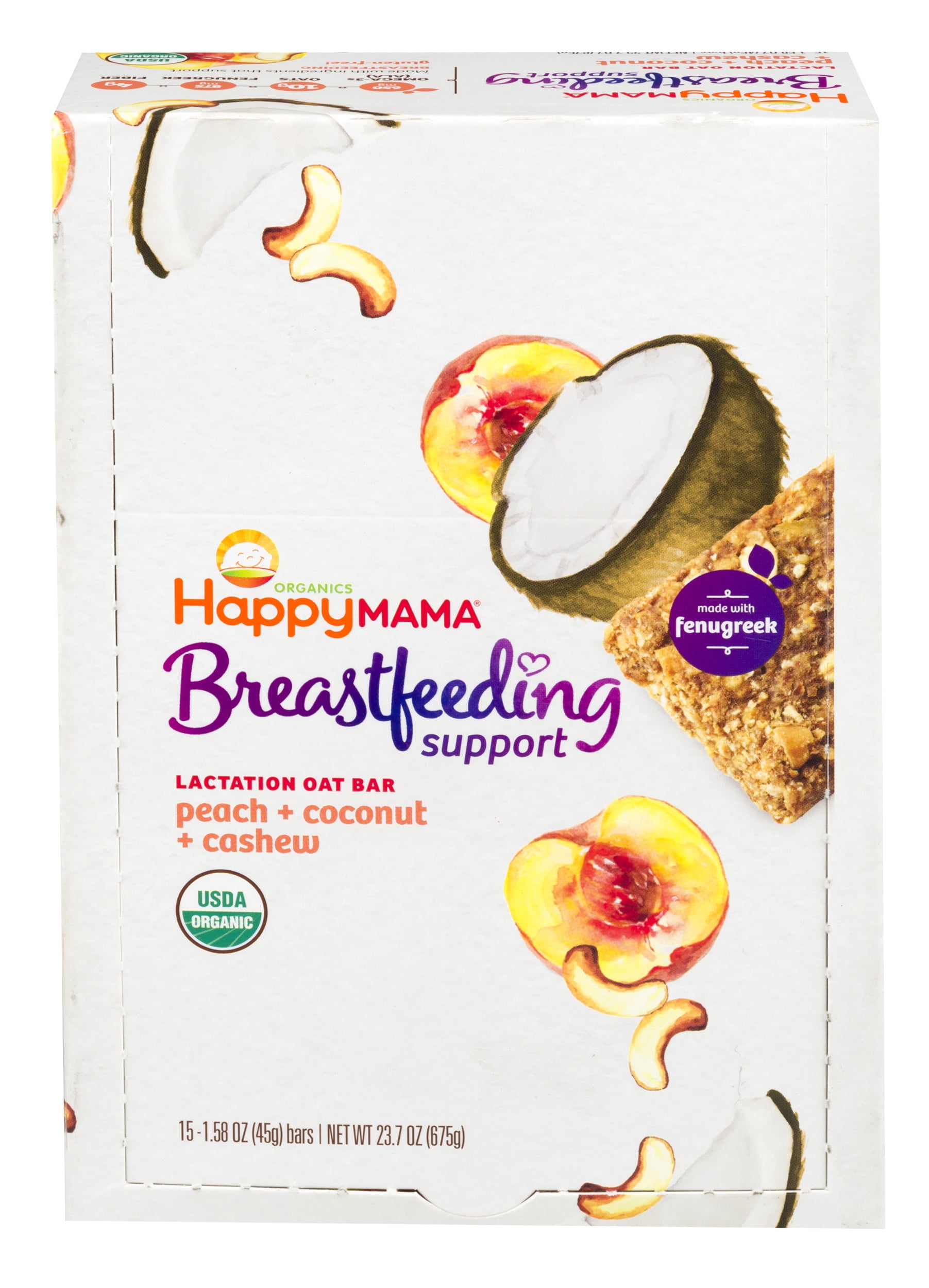 Happy Mama Breastfeeding Support Fruit & Oat Bar, Peach + Coconut
