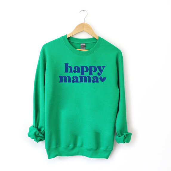 Happy Mama Puff Print Sweatshirt Color: Grass Size: SMALL