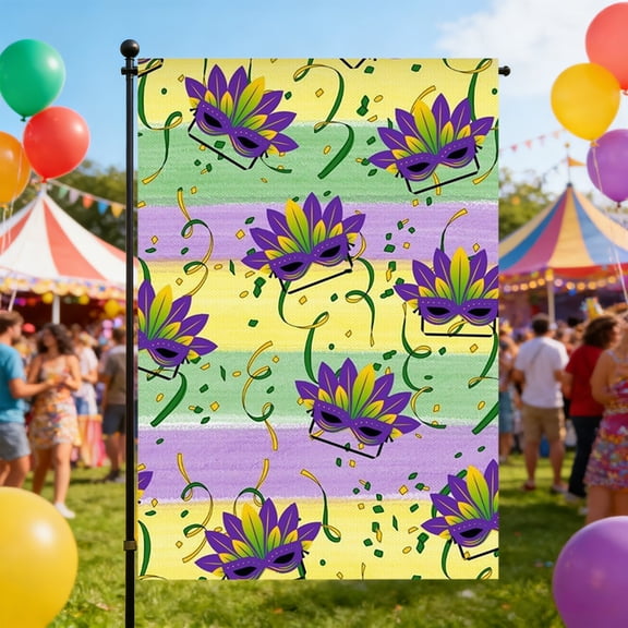 Happy Mardi Gras Carnival Garden Flag,12.6x18.5" Double-sided Hanging Flag Garden Decoration,Janeiro Carnival Garden Flag For Latino,Premium Polyester-Decorative Indoor Outdoor Flag For Party Decor