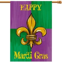 Happy Mardi Gras House Flag 28x40 Inch Burlap Vertical Double Sided, Carnival Fleur de Lis Sign Holiday Party Large Yard Farmhouse Outdoor Decoration DF438-28