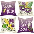 thumbnail image 1 of Happy Mardi Gras Purple Decorative Throw Pillow Covers 18x18 Set of 4, Let The Good Time Roll Mask Fleur De Lis Carnival Outdoor Pillowcase, Let''s Get Cray Masquerade Cushion Case Home Decor, 1 of 6