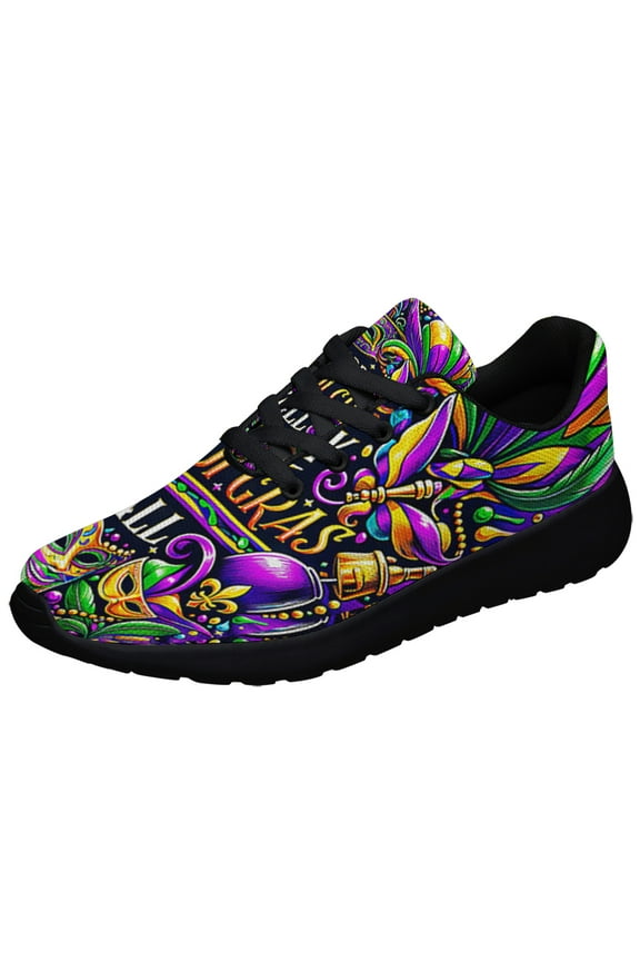 Happy Mardi Gras Y'all Masquerade Beads Shoes Sneakers Black Size 11.5