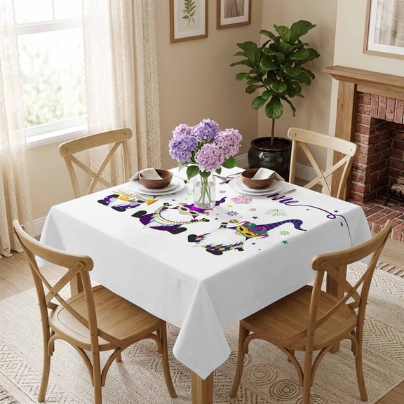 Happy Mask Gnomes Square Tablecloth 54x54 Inch Mardi Gras Gnomes Waterproof Polyester Tablecloth for Dining Table, Washable Table Cover for Kitchen Dining Room Wedding Decoration,Stain Resistant