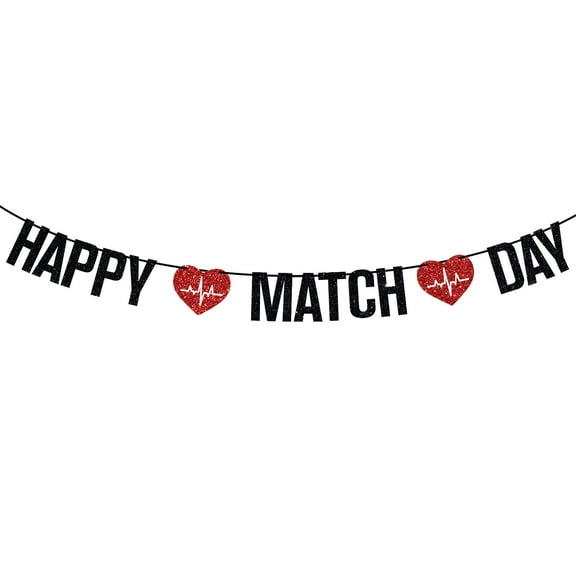 Happy Match Day Banner, Residency Match Day Bunting Sign, Congrats on Matching, Medical School Graduation Party Decorations Supplies, Black Glitter
