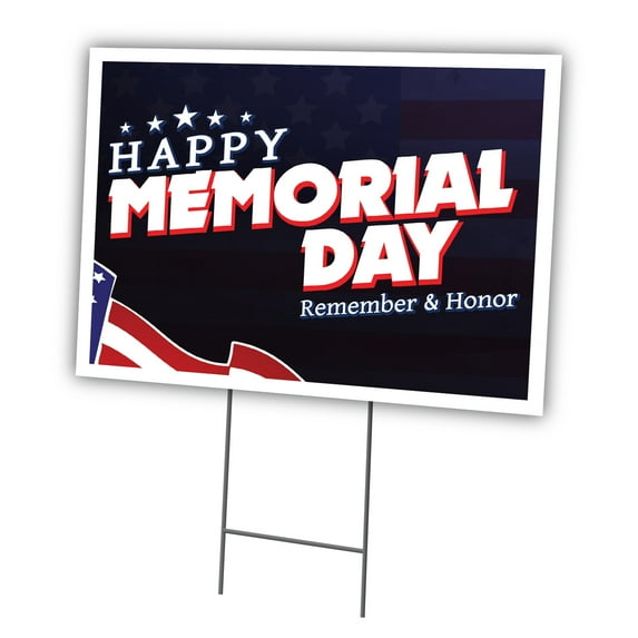 Happy Memorial Day 18" X 24" Yard Sign & Stake | Advertise Your Business | Stake Included Image On Front Only | Made in The USA