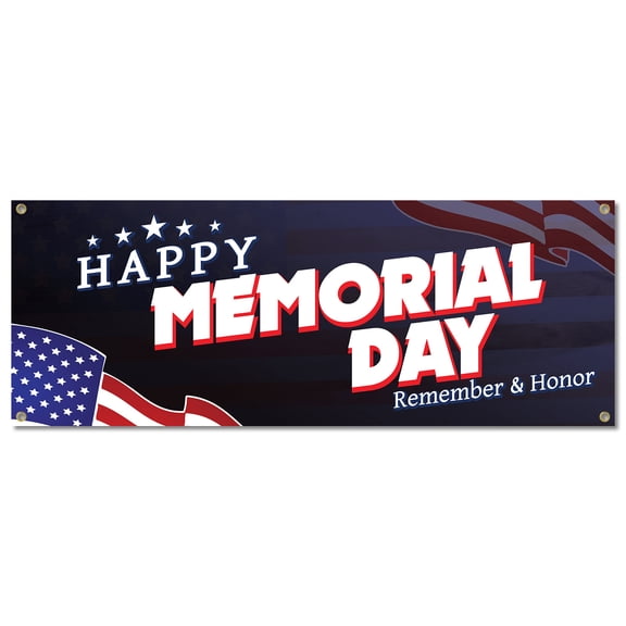 Happy Memorial Day | 18" X 48" Banner | Outdoor Vinyl Sign With Grommets | American Flag Advertising Displays | Made in The USA