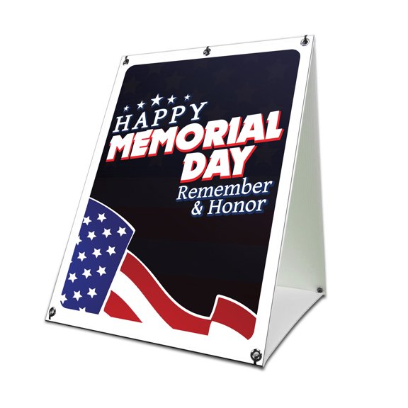 Happy Memorial Day 24" x 36" A-frame Sidewalk Sign| Advertise Your Business | Images On Both Sides | American Flag | Made in The USA