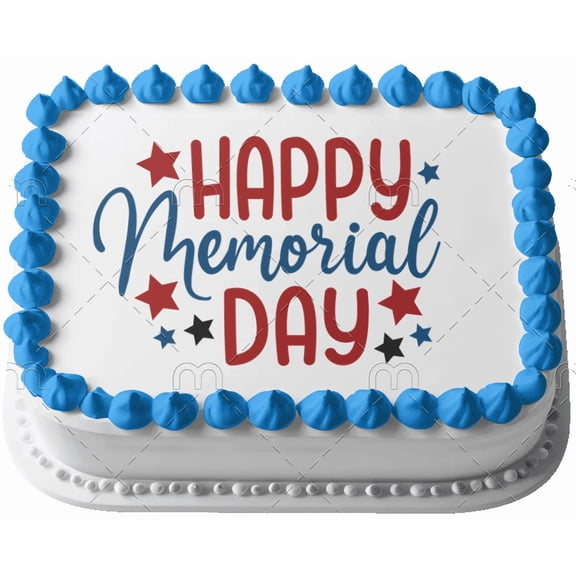 Happy Memorial Day Red, White & Blue Edible Image Cake Topper for Half Sheet Cake, by Tnct. (1 Count)