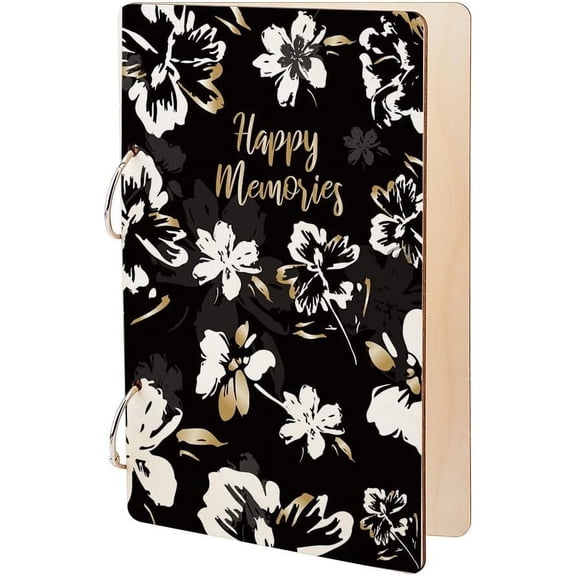 Happy Memories Greeting Card Organizer Planning Book Binder Card Keeper Hand Drawn Flowers Birthday Cards Holder Wooden Keeper Binder Photo Album Cover Keepsake for Holiday Wedding Gifts Colorful DIY