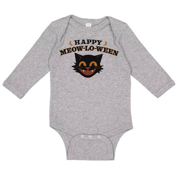 Happy Meow-Lo-Ween Long Sleeve Baby Onesie Infant One Piece Bodysuit 12 Months Heather Grey