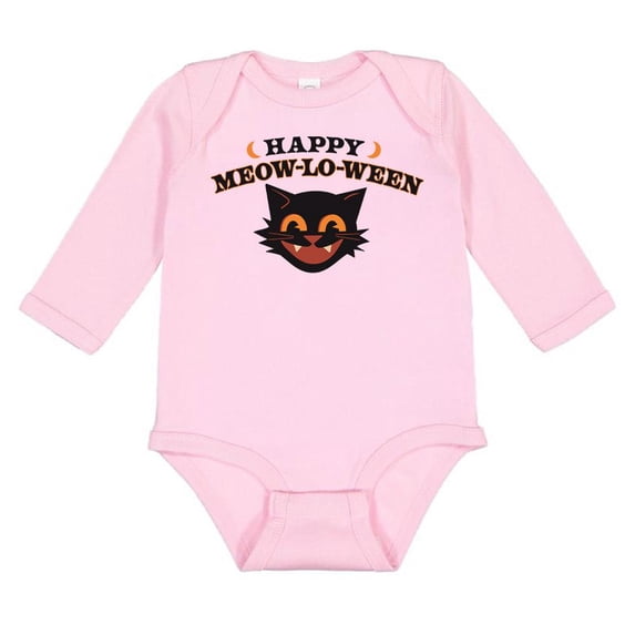 Happy Meow-Lo-Ween Long Sleeve Baby Onesie Infant One Piece Bodysuit 18 Months Light Pink