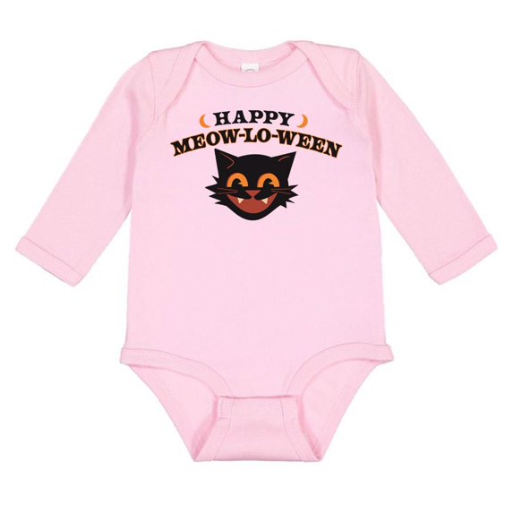 Happy Meow-Lo-Ween Long Sleeve Baby Onesie Infant One Piece Bodysuit 6 Months Light Pink