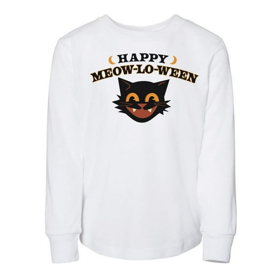 Happy Meow-Lo-Ween Toddler Kids Long Sleeve T-Shirt 2T White