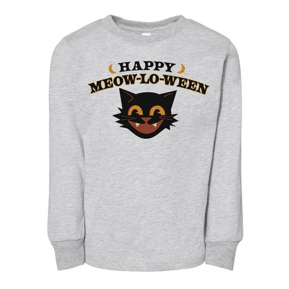 Happy Meow-Lo-Ween Toddler Kids Long Sleeve T-Shirt 4T Heather Grey