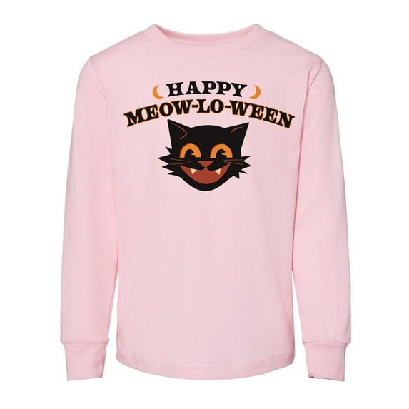 Happy Meow-Lo-Ween Toddler Kids Long Sleeve T-Shirt 4T Light Pink