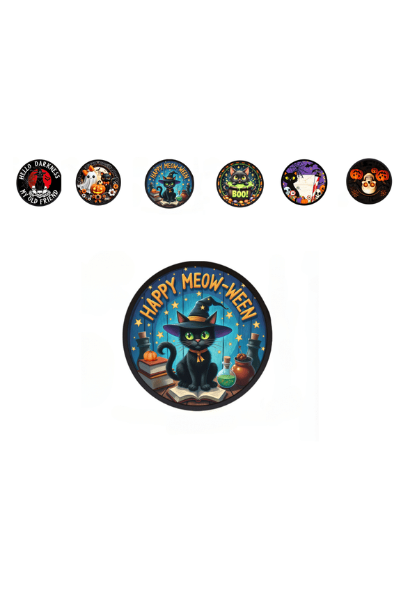 Happy Meow-Ween Wizard Cat Light-Up Halloween Hanging Decoration, Magical Potion Bottle Acrylic Wall Plaque, Enchanting Blue Starry Night Sign, Meow-Ween Cat Variant, 1 Pack