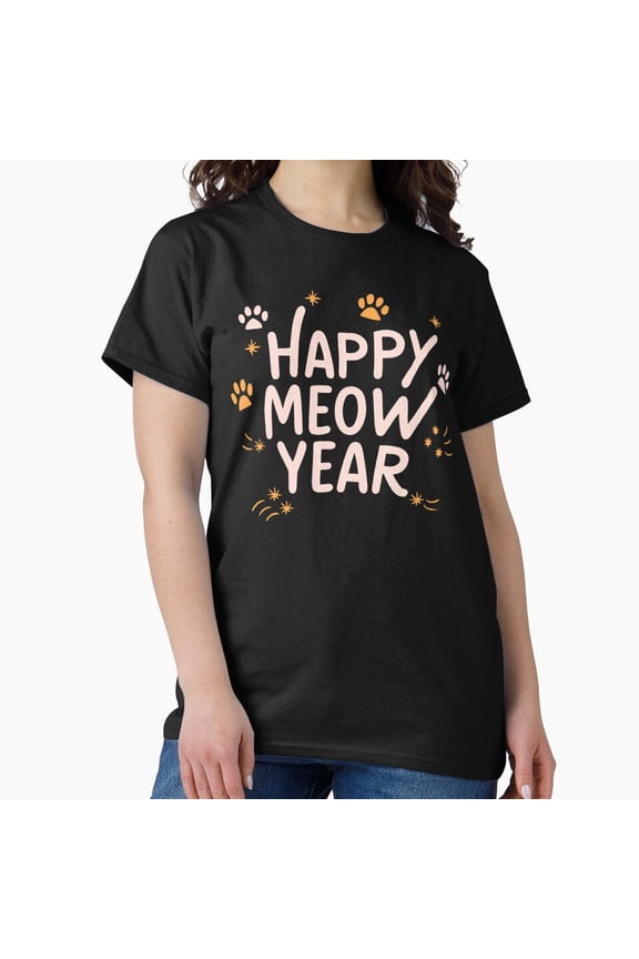 Happy Meow Year Cat Paw Cute Festive Holiday Kitty Unisex T-Shirt, up to size 5XL
