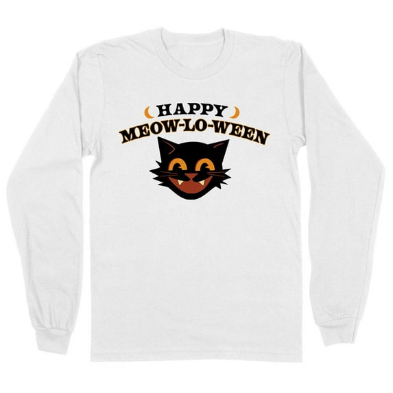 Happy Meow-lo-ween Long Sleeve Shirt Unisex Large White