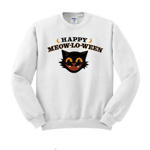 Happy Meow-lo-ween Sweatshirt Unisex Large White