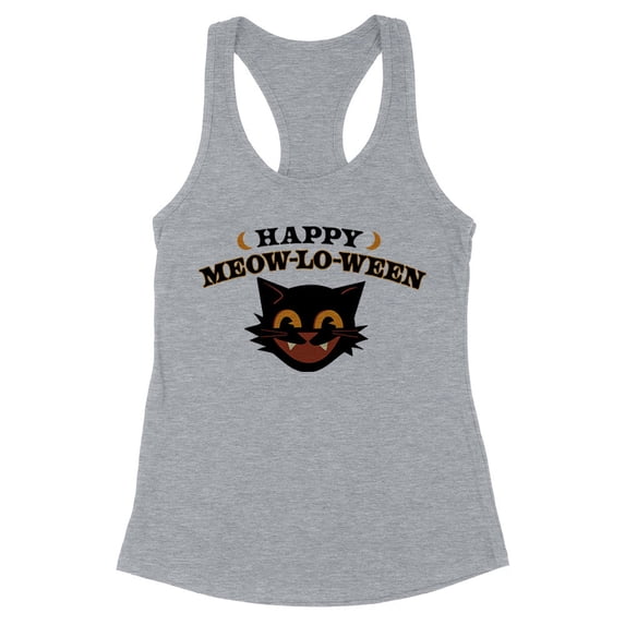 Happy Meow-lo-ween Tank Top Fitted Racerback Women's Medium Heather Grey