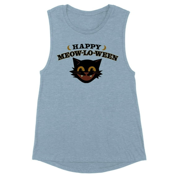 Happy Meow-lo-ween Women's Muscle Tank Medium Stonewash Denim