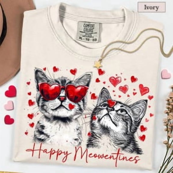 Happy Meowentines Cat Love Graphic T-Shirt