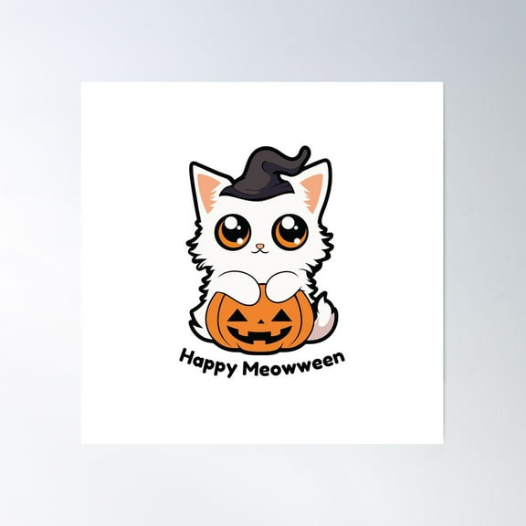 Happy Meowween Poster Wall Art, Modern Wall Decor For Living Room Bedroom, 16x16 UNFRAMED