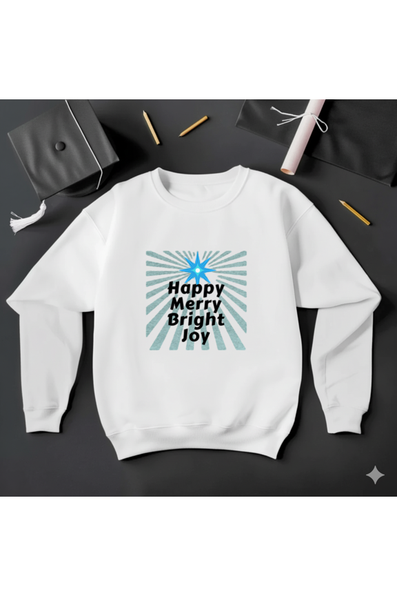 Happy Merry Bright Joy Festive Holiday Celebration Quote Sweatshirt, up to size 5XL