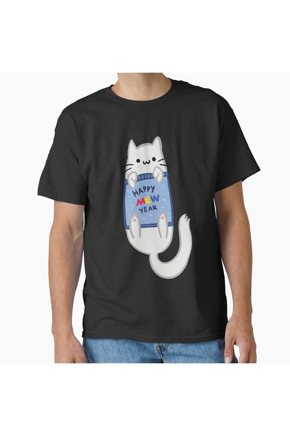 Happy Mew Year Festive Cute Kitty Seasonal Celebration Unisex T-Shirt, up to size 5XL
