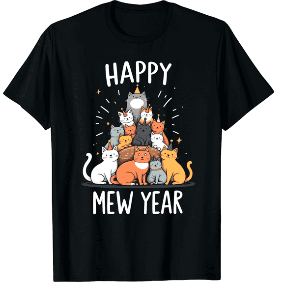 Happy Mew Year for a Happy New Year Cat Happy new Years Eve Graphic Tee T-Shirt for Men Women