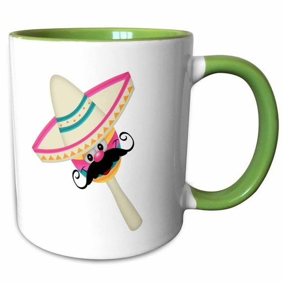 3drose, Happy Mexican Maracas with Mustache Illustration, 15oz Two-tone Green Mug