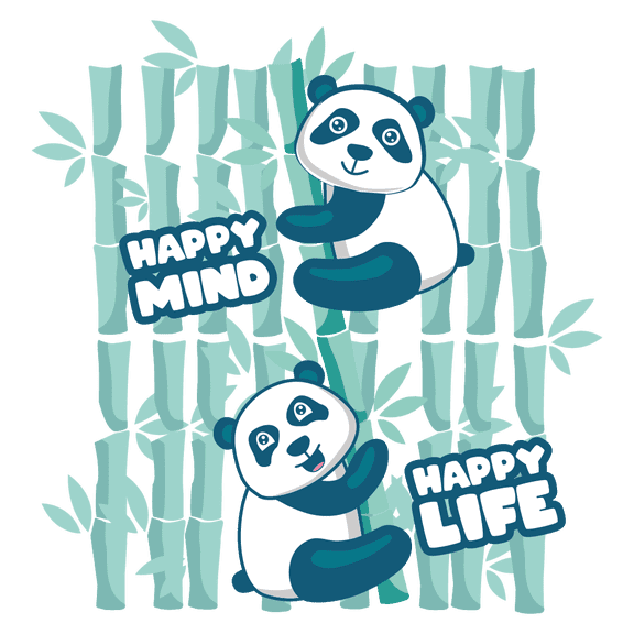 Happy Mind Happy Life - 20" x 21" Removable Inspirational Quotes Giant Panda Bear Animals Kids Bedroom Wall Décor Sticker Wild Forest Animals Bamboo Trees Home Wall Decal