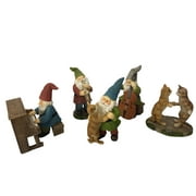 Happy Miniature Gnomes and Cats Dancing Celebration! - 6-Piece Musical Garden Gnome Set for the Miniature Fairy Garden by GlitZGlam