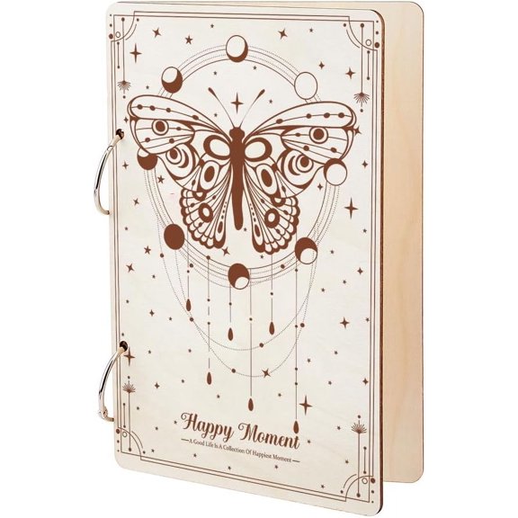 Happy Moment Greeting Card Holder Organizer Wooden Card Keeper Binder Planning Book Butterfly Birthday Cards Keeper Photo Album Cover Graduation Wedding Planner Journal Keepsake Gift Beige