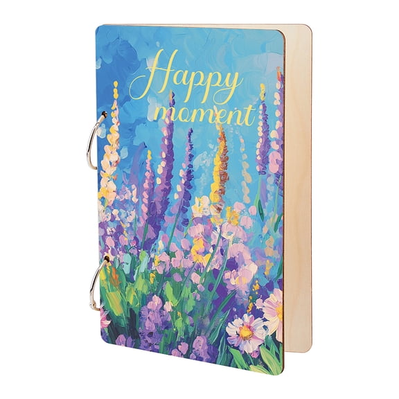 Happy Moment Greeting Card Holder Wooden Loose Leaf Binder Greeting Card Postcard Photo Album 2-Rings Cover Oil Painting Flowers Keeper Book Holiday
