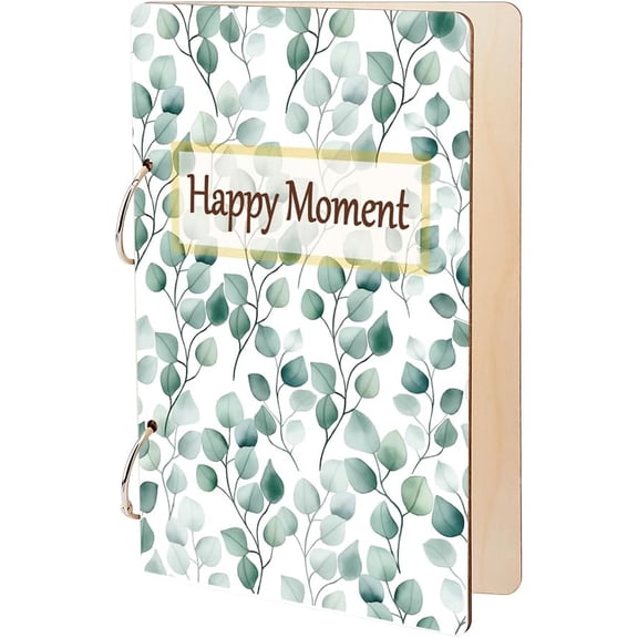 Happy Moment Greeting Card Holder Wooden Loose Leaf Binder Greeting Card Postcard Photo Album 2-Rings Cover Watercolor Leaves Keeper Book Holder Keepsake Gifts for Birthday Christmas
