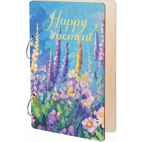 Happy Moment Greeting Card Holder Wooden Loose Leaf Binder Greeting Card Postcard oto Album 2-Rings Cover Oil Painting Flowers Keeper Book Holiday and Birthday Holder Keepsake Gifts