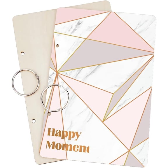 Happy Moment Greeting Card Organizer Geometric Blocks Wooden Card Keeper Binder Planning Book Birthday Cards Keeper Photo Album 2-Rings Binder Cover Holder Wedding Journal Keepsake Gifts